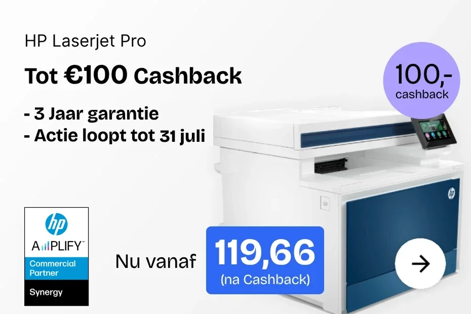 100 euro cashback op HP Laserjet Pro printers
